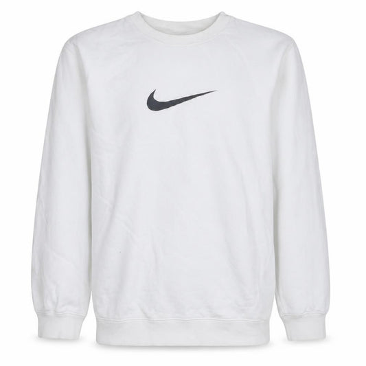 Front view of Nike Teens White Pullover Sweatshirt Swoosh Logo Fleece S
