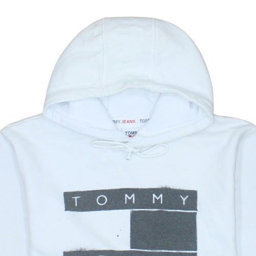 Tommy Jeans Men's White Pullover Hoodie L Logo Graphic Cotton