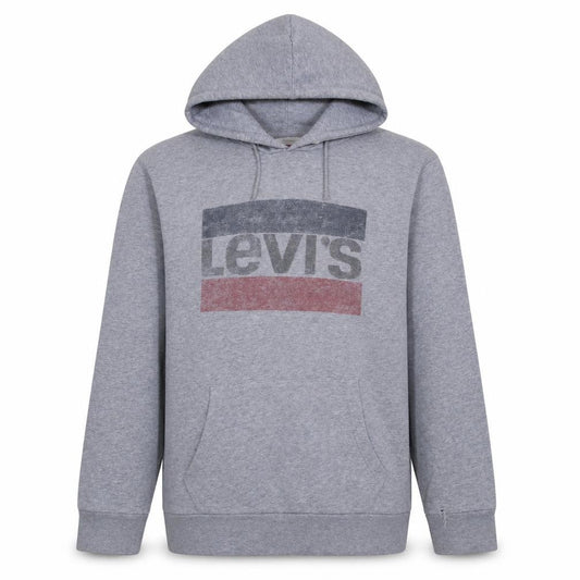 Front view of Levi's Men's Grey Logo Pullover Hoodie, size L, Regular Fit