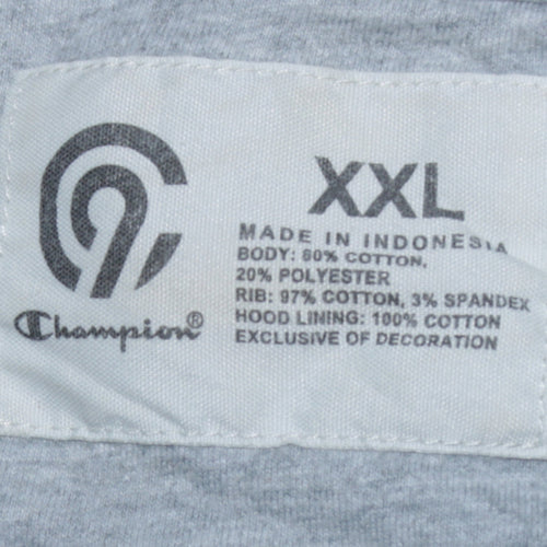 Champion Men's Grey 2XL Pullover Hoodie with Logo and Drawstring