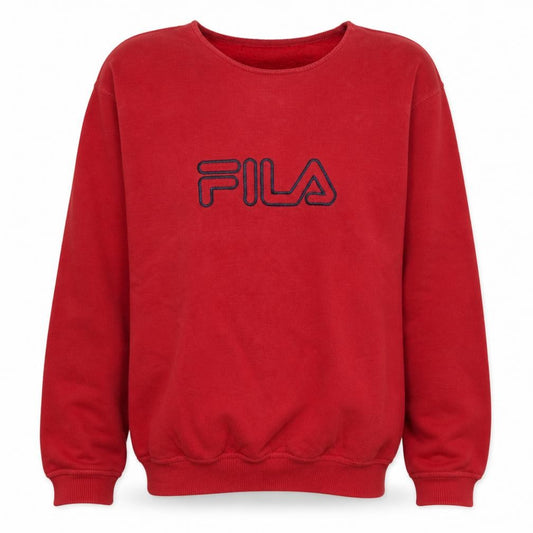Front view of Fila Men's Red Pullover Sweatshirt Small Embroidered Logo Vintage