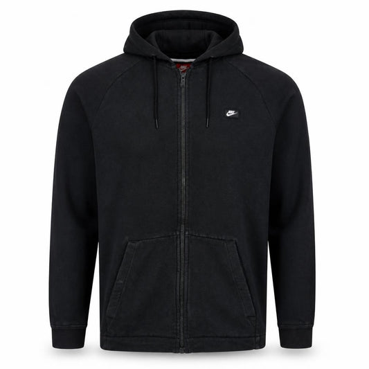 Front view of Nike men’s black full zip hoodie l sportswear fleece sweatshirt