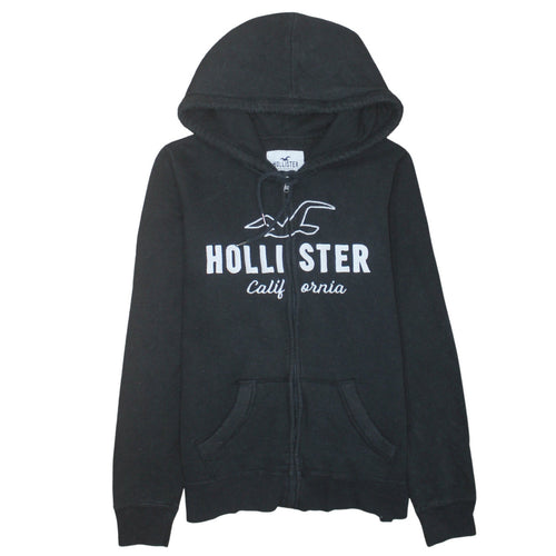 Hollister Men Black Full Zip Hoodie S Logo Fleece Sweatshirt