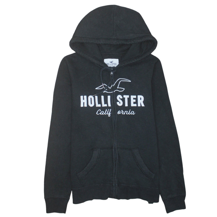 Hollister Men Black Full Zip Hoodie S Logo Fleece Sweatshirt