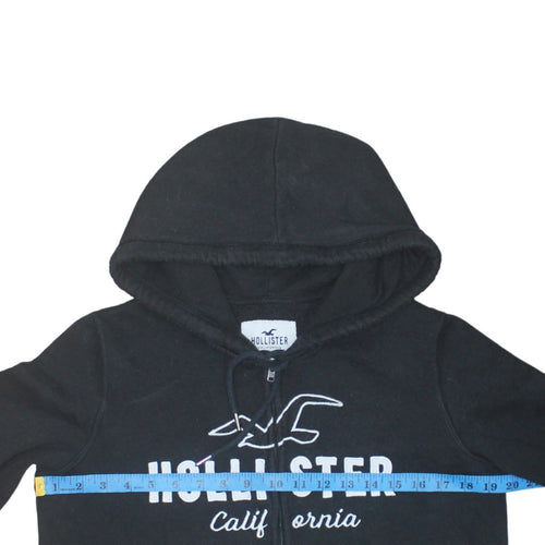 Hollister Men Black Full Zip Hoodie S Logo Fleece Sweatshirt