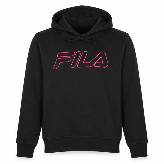Front view of Fila Men's Black Pullover Hoodie M Logo Sports Fleece Sweatshirt