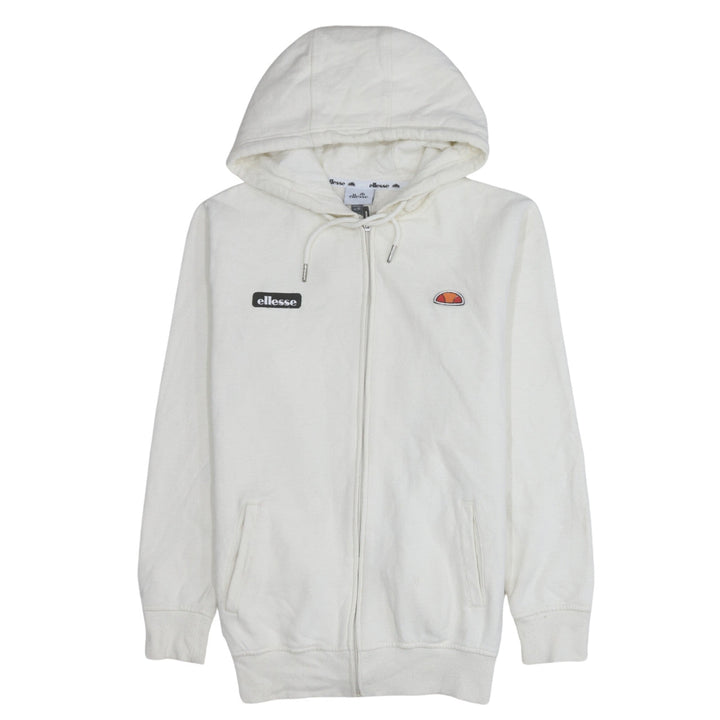 Ellesse Womens White Full Zip Hoodie UK 10 Cotton Blend Casual