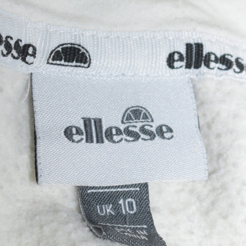 Ellesse Womens White Full Zip Hoodie UK 10 Cotton Blend Casual