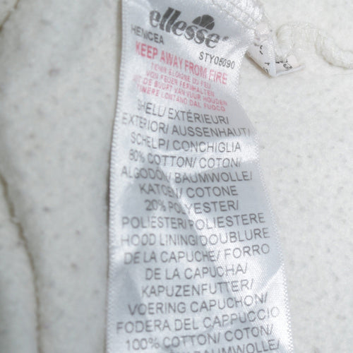 Ellesse Womens White Full Zip Hoodie UK 10 Cotton Blend Casual