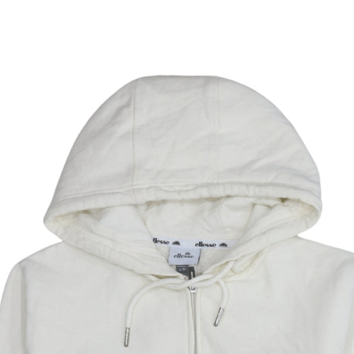 Ellesse Womens White Full Zip Hoodie UK 10 Cotton Blend Casual