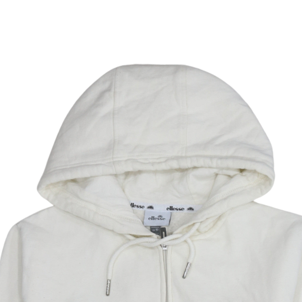 Ellesse Womens White Full Zip Hoodie UK 10 Cotton Blend Casual