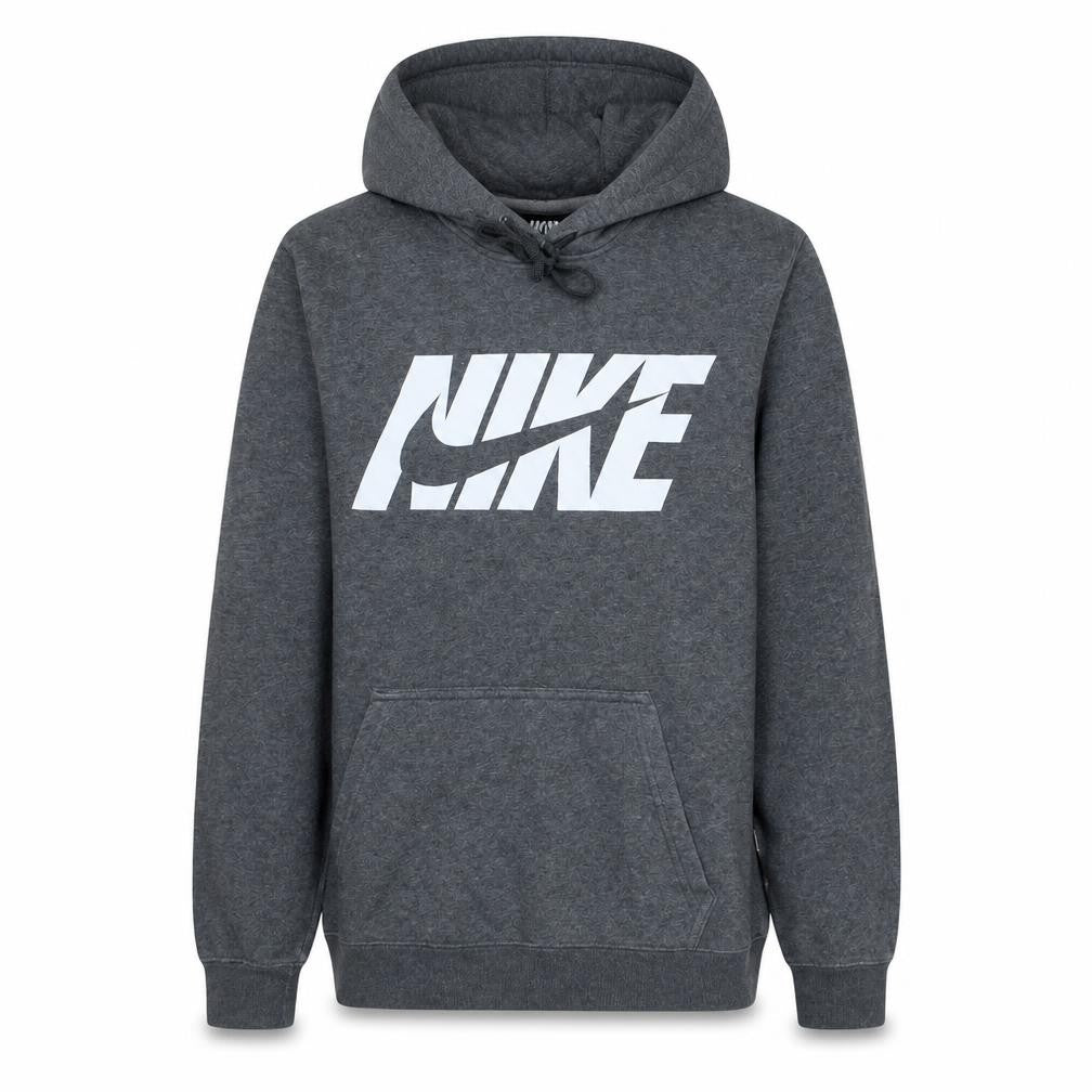 Front view of Nike Women’s Grey Pullover Hoodie Small Cotton Blend Logo Sweatshirt