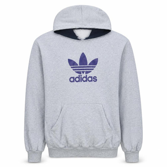 Front view of adidas men’s grey xl pullover hoodie trefoil logo fleece sweatshirt