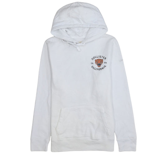 Hollister Men’s White Embroidered Tiger Pullover Hoodie XL