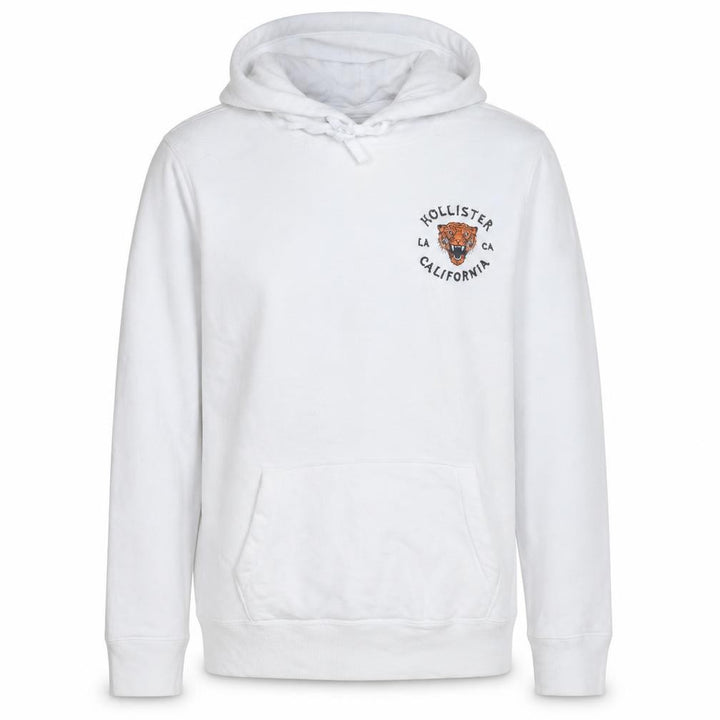 Hollister Men’s White Embroidered Tiger Pullover Hoodie XL