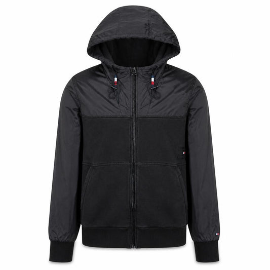 Front view of Tommy Hilfiger Men's Black Full Zip Hoodie S Cotton Jersey