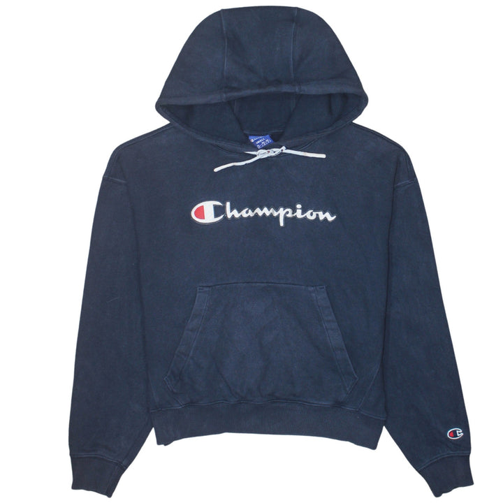 Champion Womens Navy Small Pullover Hoodie 100% Cotton Logo Front