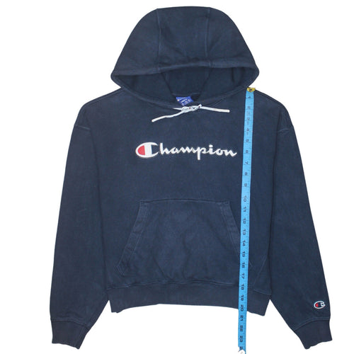 Champion Womens Navy Small Pullover Hoodie 100% Cotton Logo Front