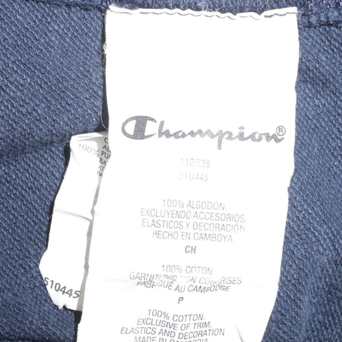 Champion Womens Navy Small Pullover Hoodie 100% Cotton Logo Front