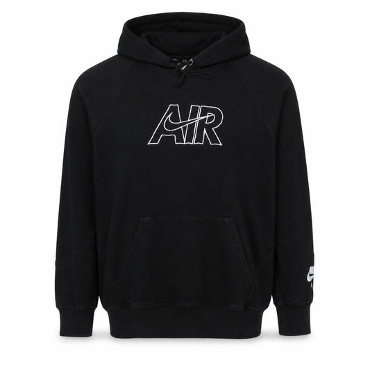 Front view of Nike Men's Black AIR Pullover Hoodie XS Embroidered Fleece