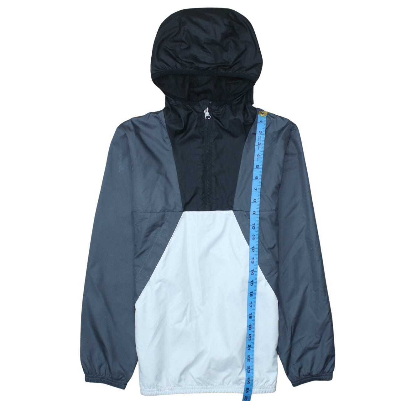 The North Face Boys Black Blue White Hooded Anorak Jacket Size L Polyester