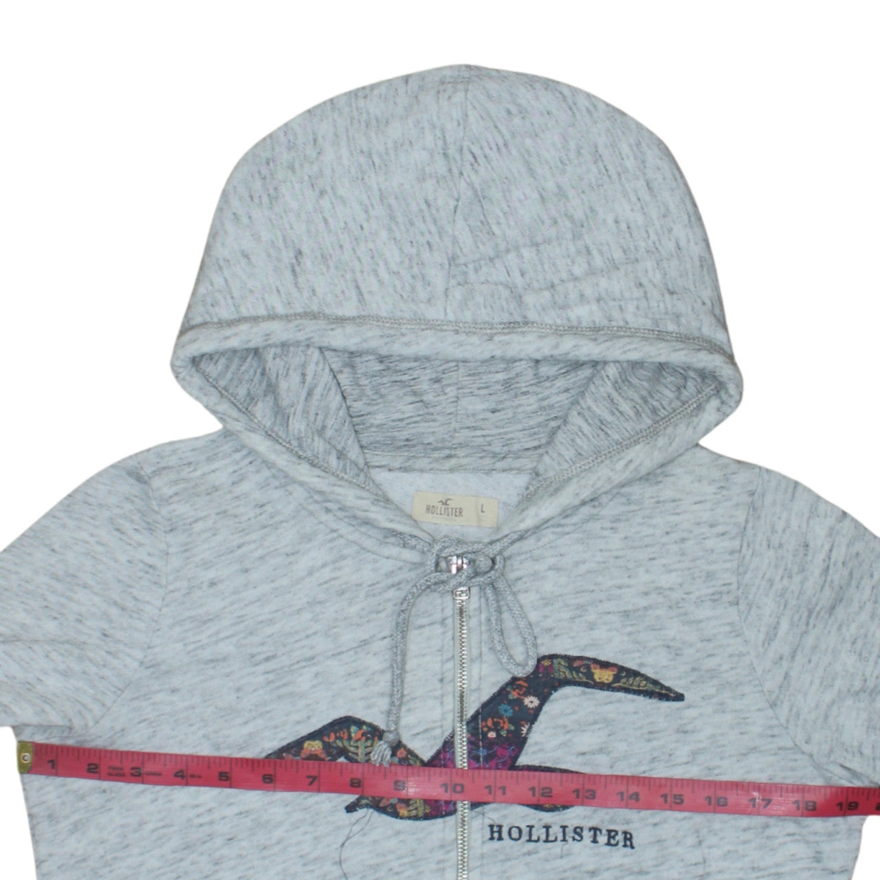 Hollister Women Grey Full Zip Hoodie L Cotton Blend Logo