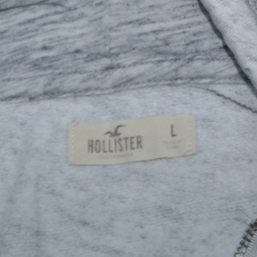 Hollister Women Grey Full Zip Hoodie L Cotton Blend Logo