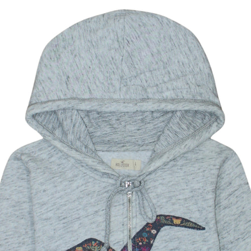 Hollister Women Grey Full Zip Hoodie L Cotton Blend Logo