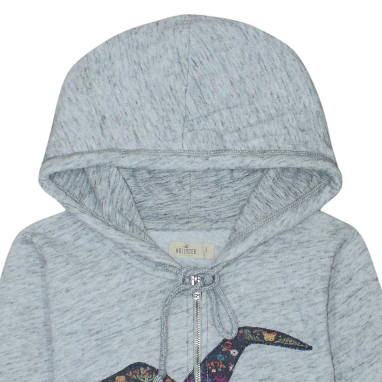 Hollister Women Grey Full Zip Hoodie L Cotton Blend Logo