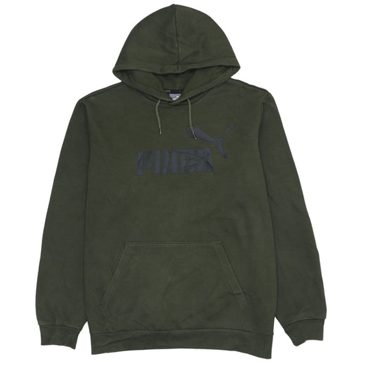 Front view of Puma Men's Green Pullover Hoodie L Logo Graphic Sportswear