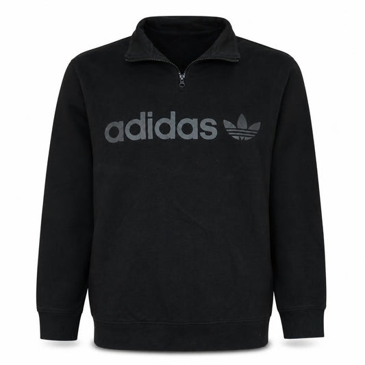 Front view of Adidas Men's Black 1/4 Zip Logo Sweatshirt, size S