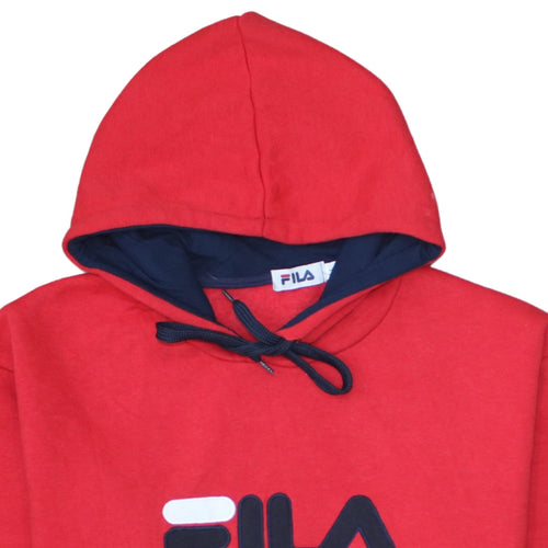 FILA Men Red Pullover Hoodie L Logo Fleece Sportswear