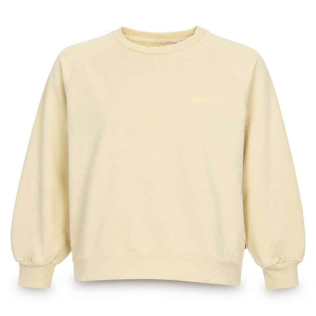 Front view of Levi's women’s beige crew neck pullover sweatshirt l cotton