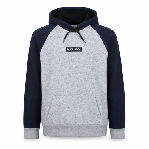 Hollister Men’s Grey Navy Pullover Hoodie 2XL Regular Fit Fleece