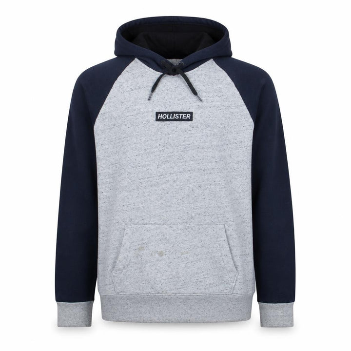 Hollister Men’s Grey Navy Pullover Hoodie 2XL Regular Fit Fleece
