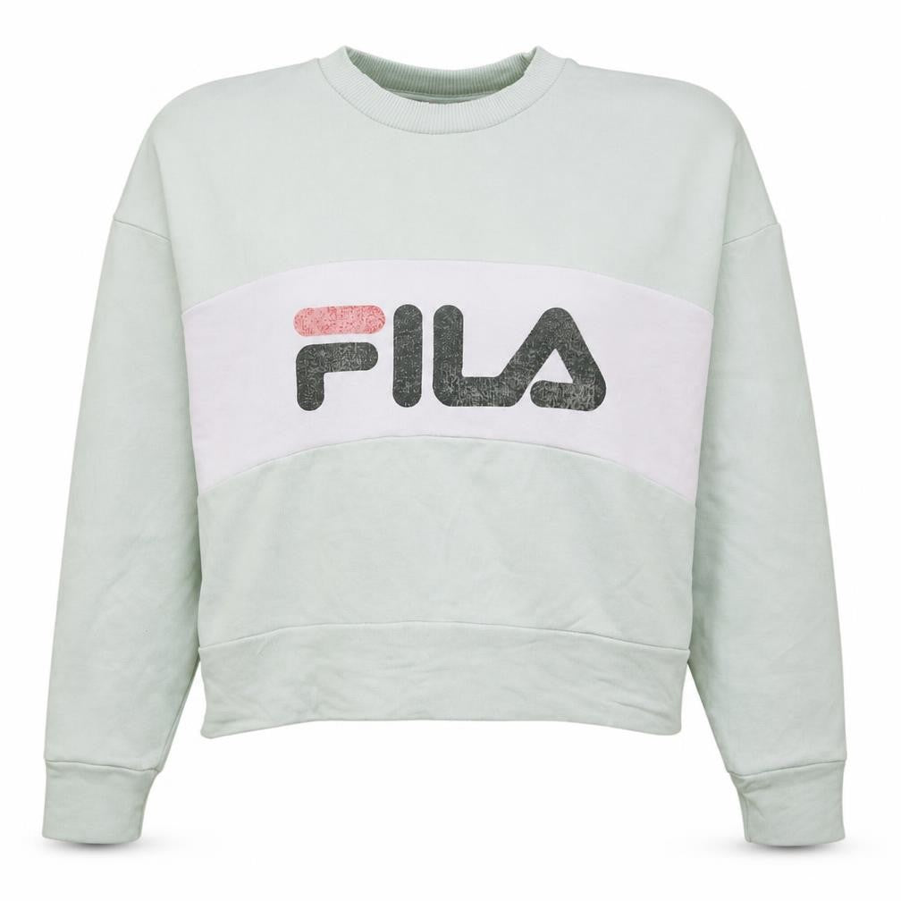 Front view of Fila women’s mint green xs crew neck logo sweatshirt