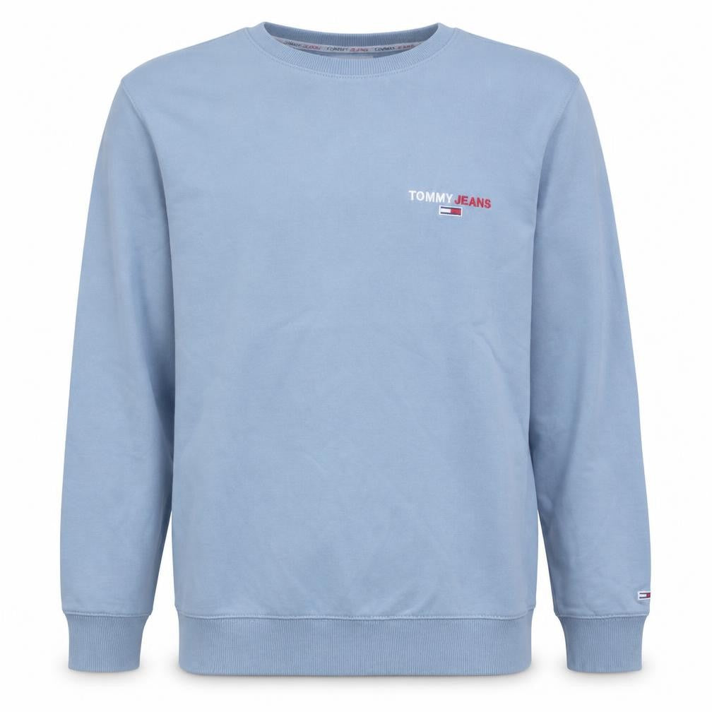 Front view of Tommy Jeans Men's Blue Crew Neck Logo Sweatshirt, size M