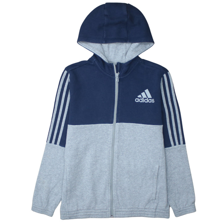 Adidas Boys Blue Grey Full Zip Hoodie 13-14 Years Classic Hooded Sweatshirt