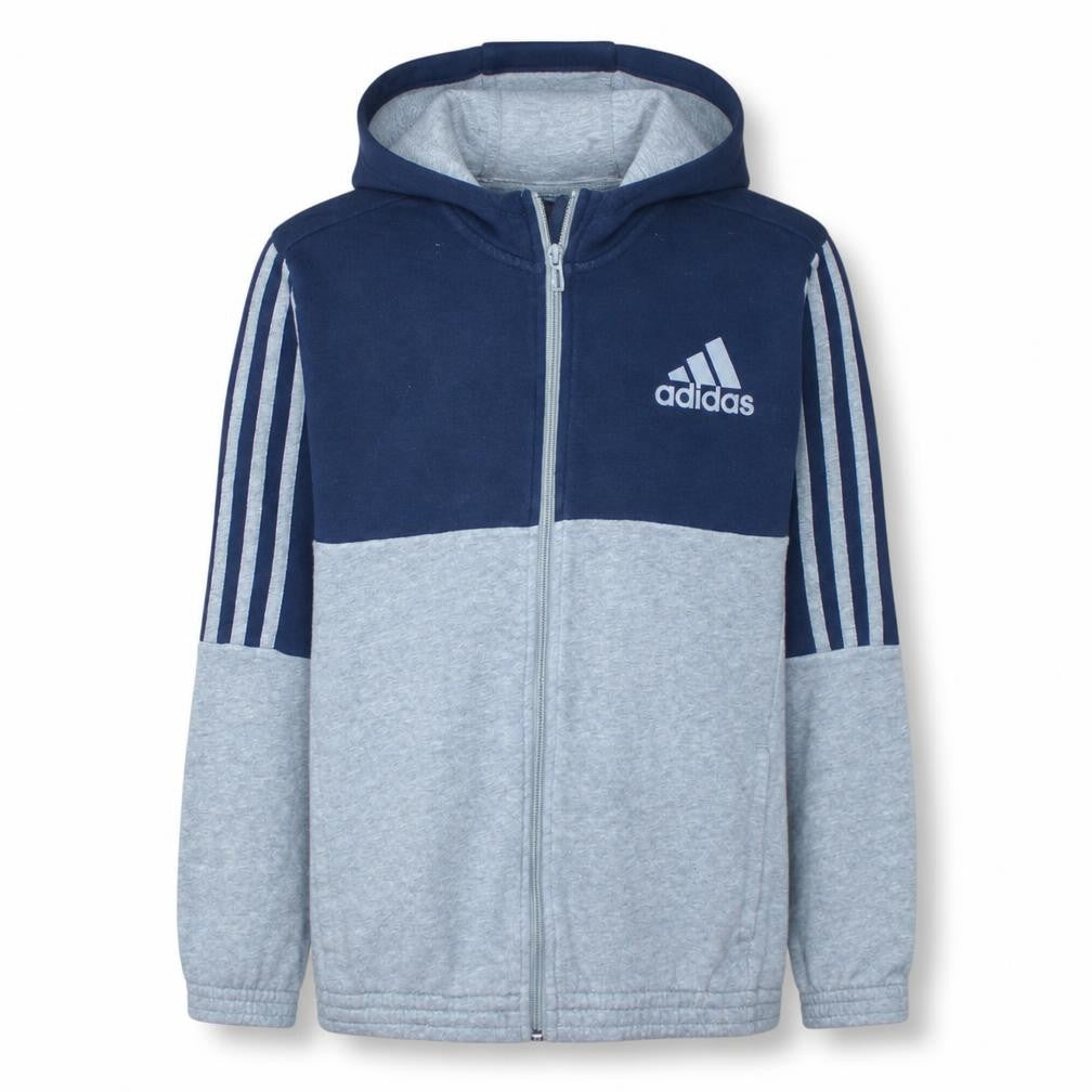 Adidas Boys Blue Grey Full Zip Hoodie 13-14 Years Classic Hooded Sweatshirt