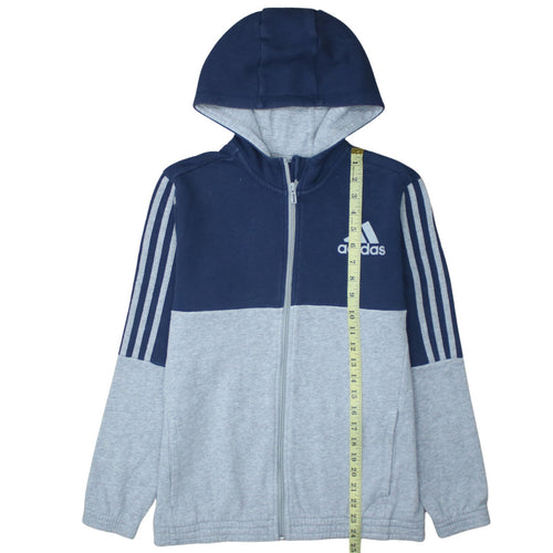 Adidas Boys Blue Grey Full Zip Hoodie 13-14 Years Classic Hooded Sweatshirt