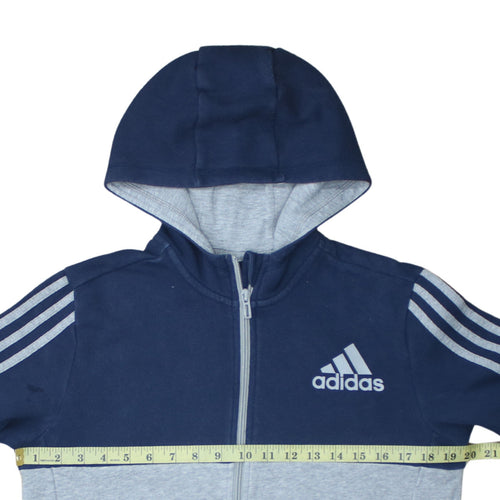 Adidas Boys Blue Grey Full Zip Hoodie 13-14 Years Classic Hooded Sweatshirt