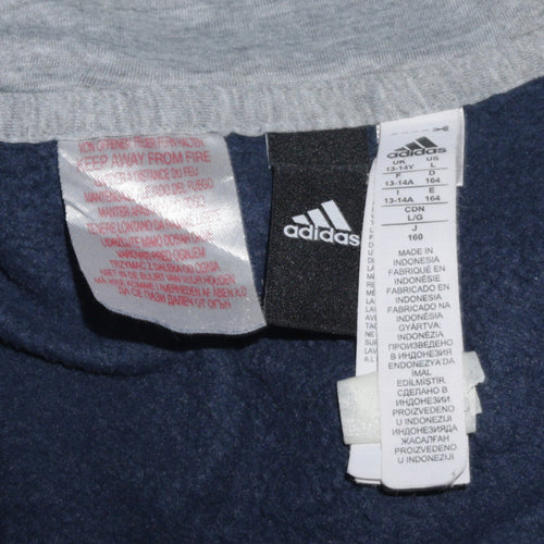 Adidas Boys Blue Grey Full Zip Hoodie 13-14 Years Classic Hooded Sweatshirt