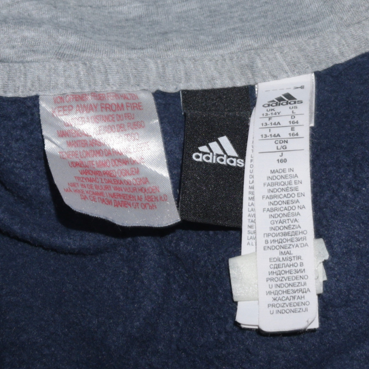 Adidas Boys Blue Grey Full Zip Hoodie 13-14 Years Classic Hooded Sweatshirt