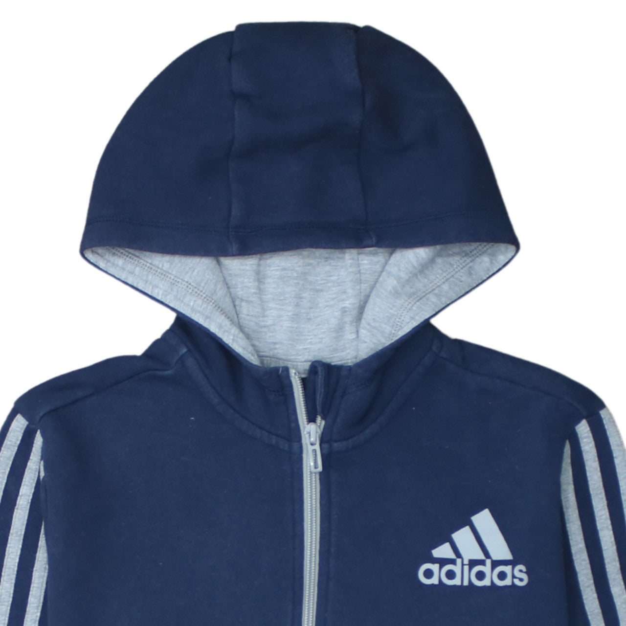 Adidas Boys Blue Grey Full Zip Hoodie 13-14 Years Classic Hooded Sweatshirt