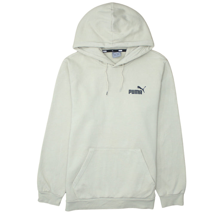 Puma Men Beige Pullover Hoodie M Logo Fleece Long Sleeve