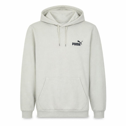 Front view of Puma Men Beige Pullover Hoodie M Logo Fleece Long Sleeve