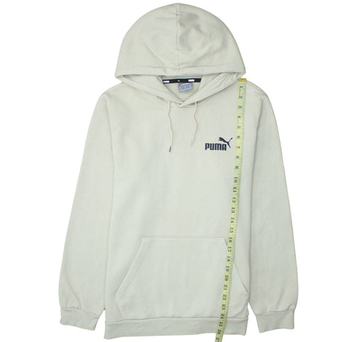 Puma Men Beige Pullover Hoodie M Logo Fleece Long Sleeve