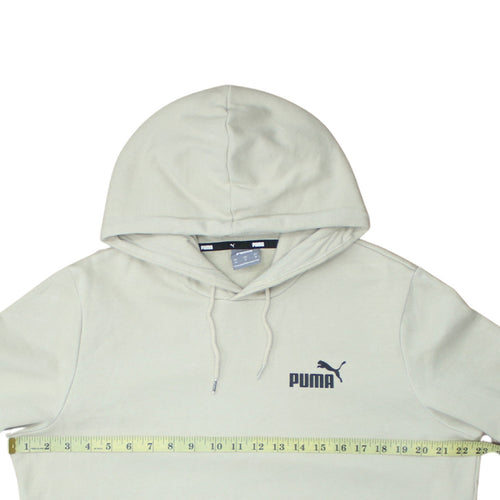 Puma Men Beige Pullover Hoodie M Logo Fleece Long Sleeve