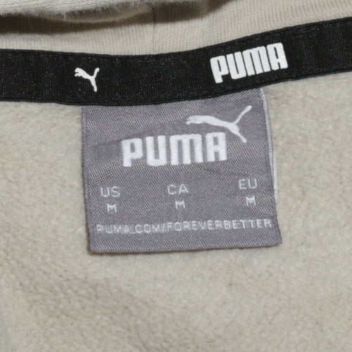 Puma Men Beige Pullover Hoodie M Logo Fleece Long Sleeve