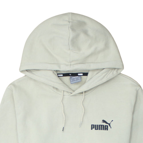 Puma Men Beige Pullover Hoodie M Logo Fleece Long Sleeve